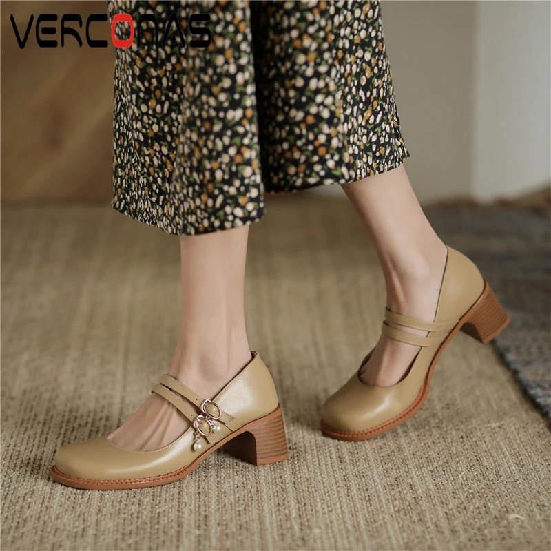 

VERCONAS в стиле ретро; Лаконичные женские туфли на высоких каблуках из натуральной кожи; Женская обувь на высоком каблуке; Новое весеннее Повсе...