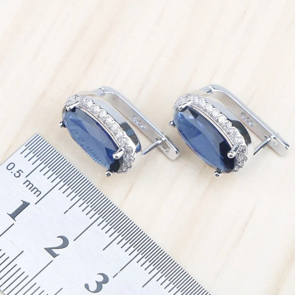 Темно-Синий Циркон Свадебные серебряные 925 Женские Ювелирные наборы