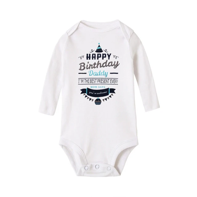 0-24M Infant Newborn Baby Boy Girl Long Sleeve Letter Print Happy Birthday Dad Romper Autumn Clothes Cotton Onesie | Мать и ребенок