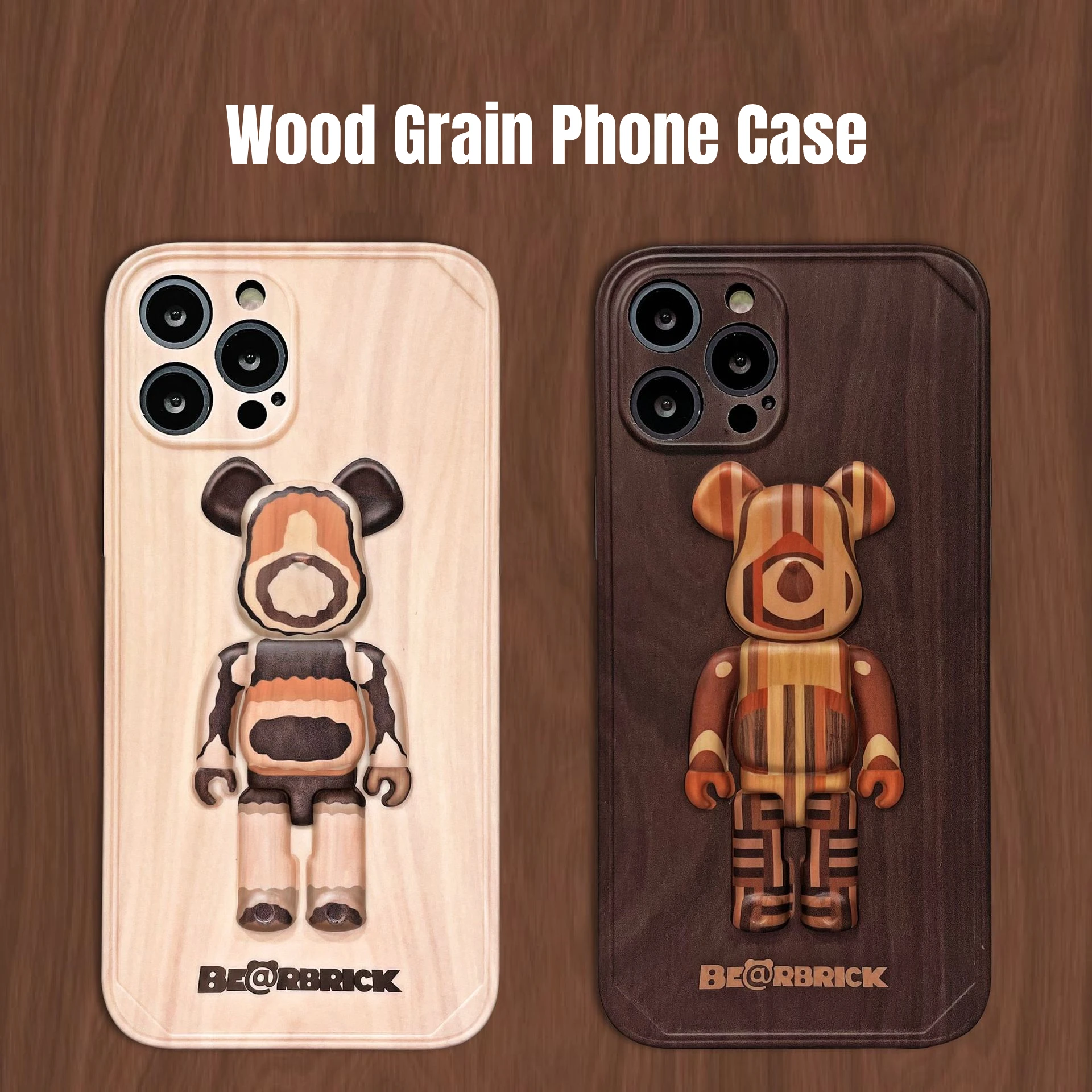 

Bearbrick Phone Case For iPhone 11 12 PRO MAX XR XS Be@rbrick Wood Grain Cartoon Shockproof Protective Back Cover