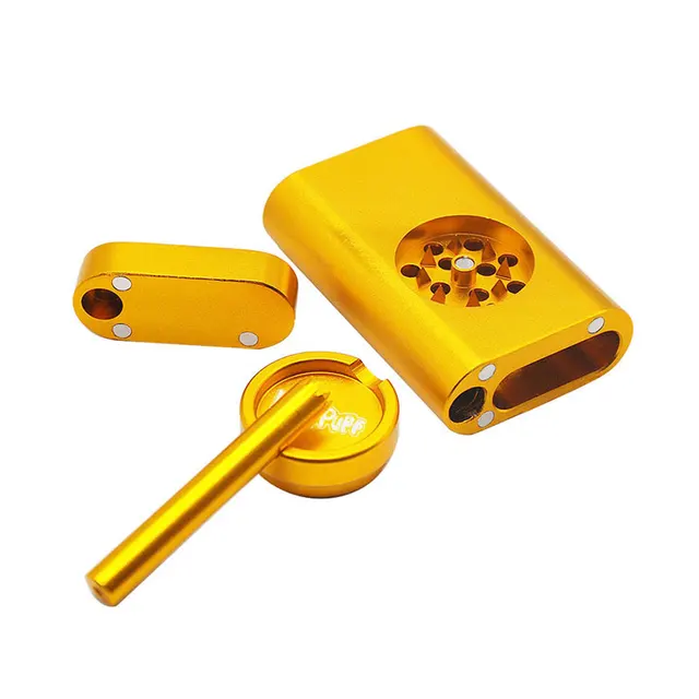 1pc Metal Cigarette Storage Case with Multi-functional Herb Grinder Cigarette Tobacco Smoking Pipe Tube DUGOUT Storage Container