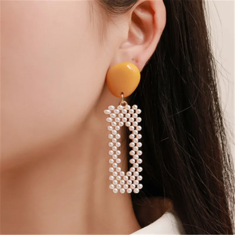 

1 Pair NEW Fashion Geometric Imitation Pearl Drop Earrings for Women Girls Stud Earring Jewelry Gifts