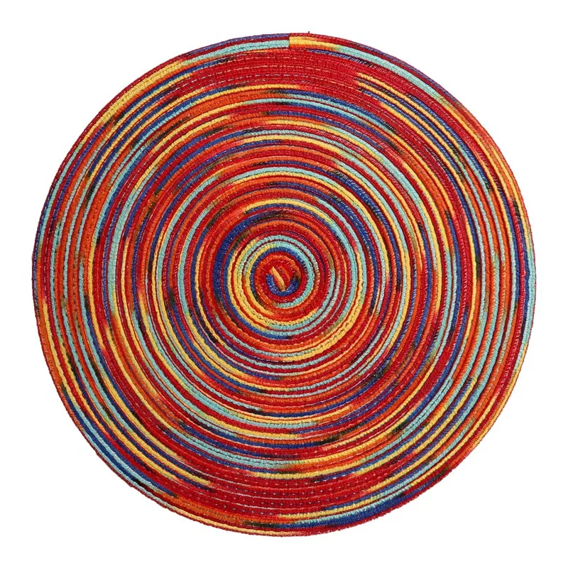 Набор из 4 круглых плетеных салфеток Декоративные разноцветные салфетки для