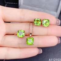 kjjeaxcmy fine jewelry 925 sterling silver inlaid natural peridot fresh chinese style pillow ring pendant earring set support te