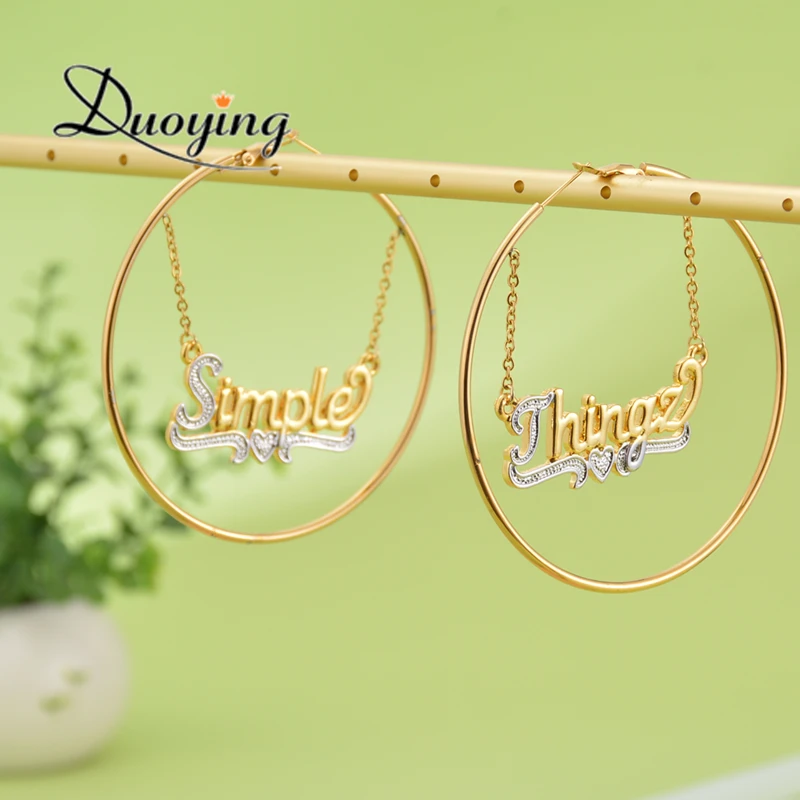 Duoying двухцветные серьги-кольца висячий кулон-табличка с именем индивидуальные