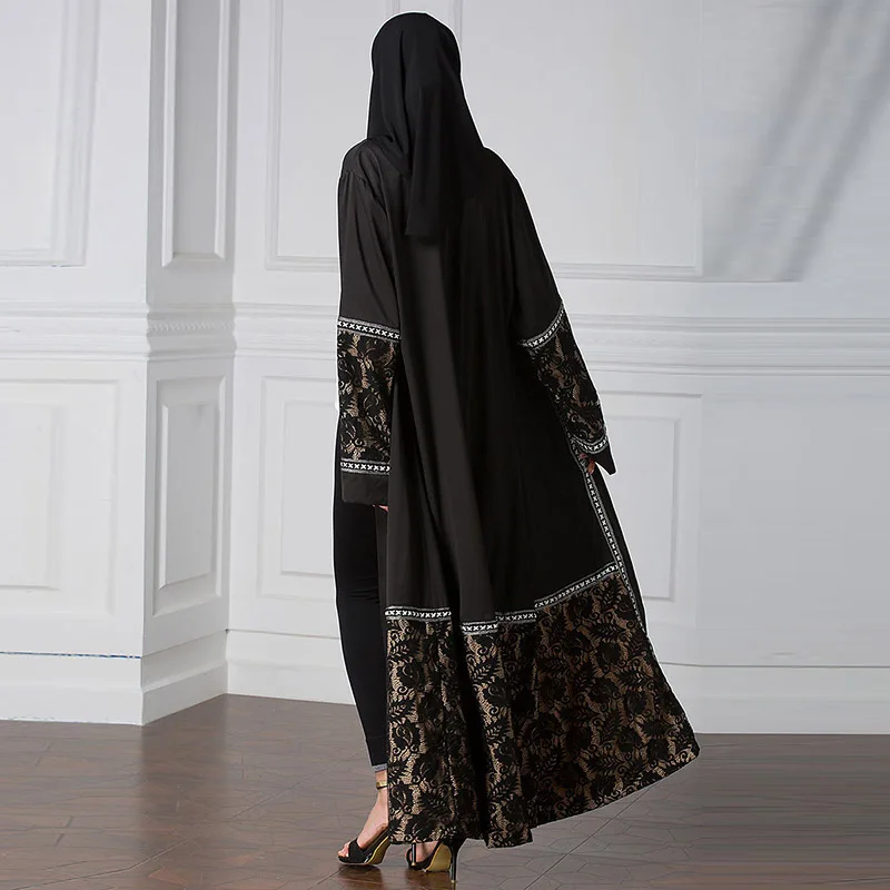 Abaya Islam Gaun Indonesia Renda Wanita Cardigan Jubah Muslim Hitam Renda Jubah Arab Nasional Turki Dubai Hijab Gaun Panjang