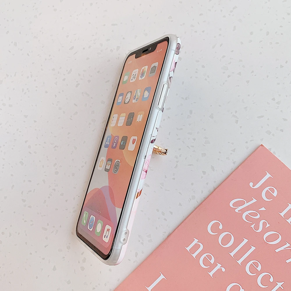 Чехол для телефона с мраморным кольцом держателем в стиле ретро iPhone 12 Mini 11 Pro Max XR X