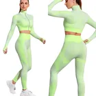 Комплект для йоги на молнии из 2 предметов, бесшовный комплект для спортзала, спортивная одежда, Топ с длинным рукавом, модные плотные комплекты для бега и йоги с эффектом пуш-ап, женская одежда для активного отдыха