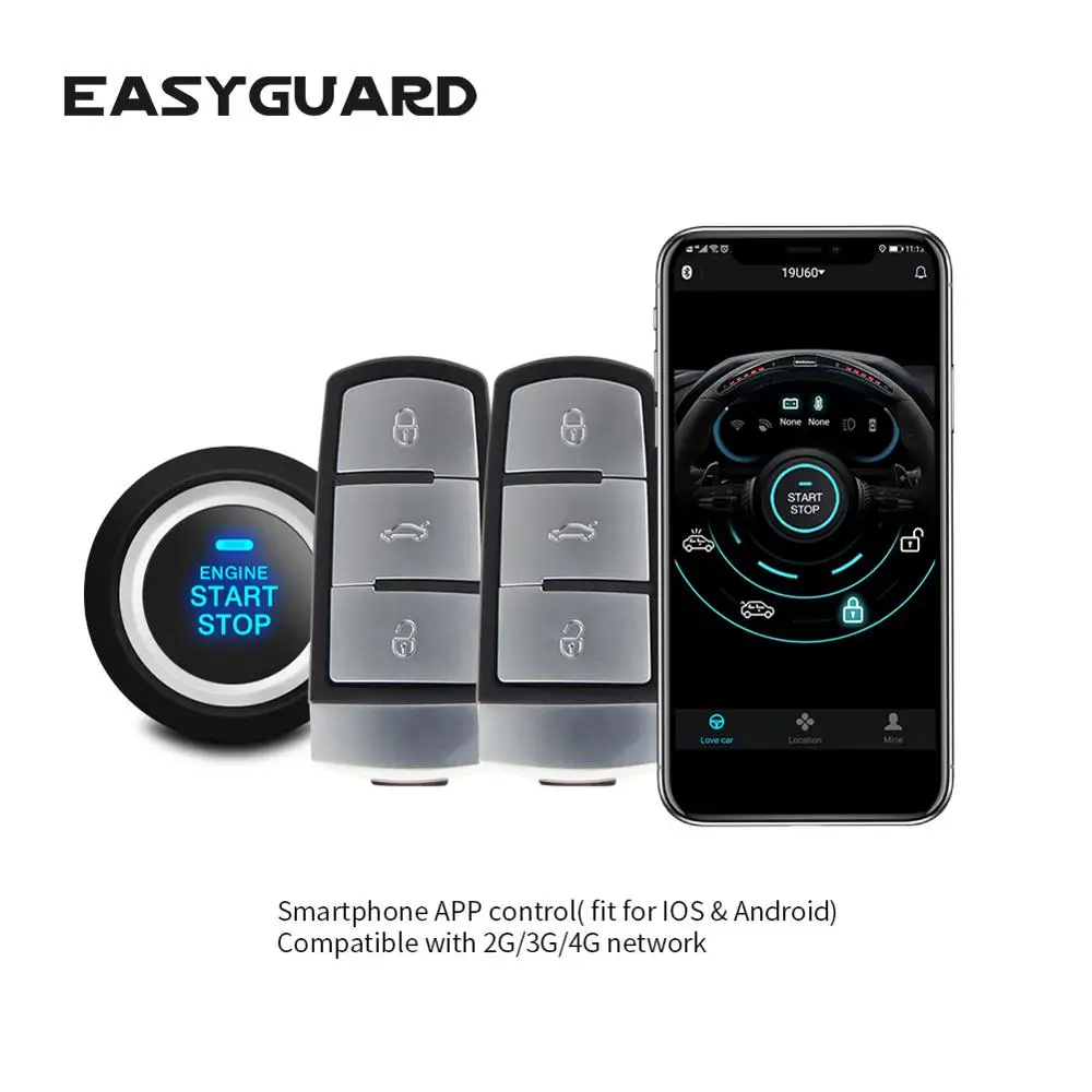 EASYGUARD онлайн трекер GPS IOS android GSM 4G 3G 2G PKE вход без ключа запуска двигателя остановка