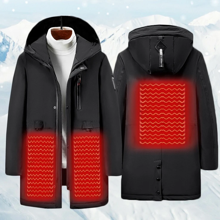 

Couples 3 Areas Heating Jacket Usb Electric Super Warm Heated Coat Long Carbon Fiber Cotton Jacket 3 Color Heating Front & Back