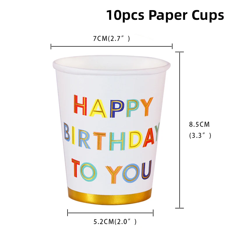 

Happy Birthday Printing Disposable Tableware Set Paper Plates Cups Birthday Party Decoration Girl Baby Shower Kids Party Favors