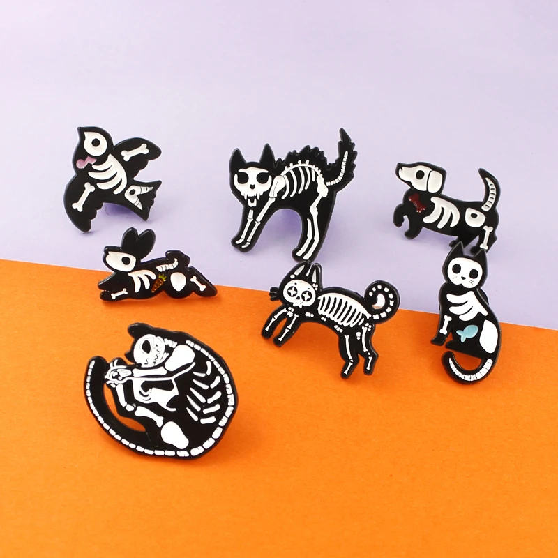 Ретро животное брошь с дизайном скелет в готическом стиле темная кошка собака