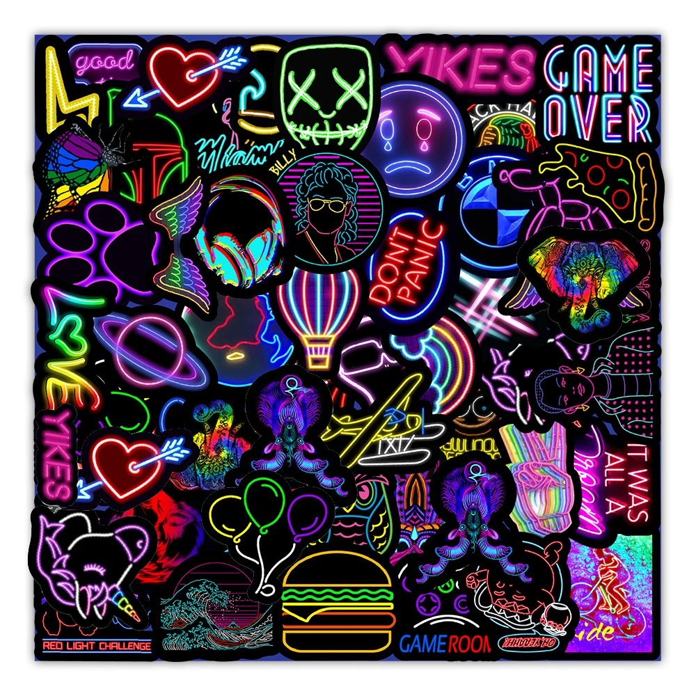 

10/30/50PCS Cartoon Neon Light Graffiti Stickers Wall Stickers Guitar Motorcycle Luggage Suitcase DIY Classic Toy Decal Sticker