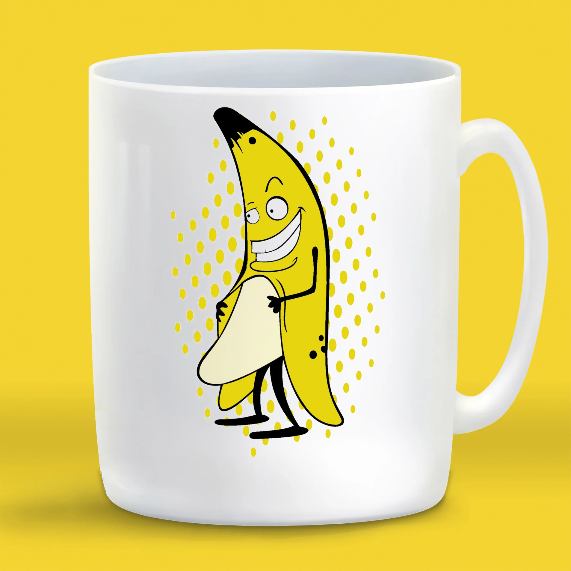 чашка жёлтая fruit fusion. зубастый банан на кружке. плоская чашка с бананом. чашка с бананом. кружки с бананом.