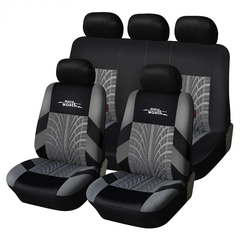 

AUTOYOUTH Brand Embroidery Car Seat Covers Set Universal Fit Most Cars Covers with Tire Track Detail Styling Car Seat Protector