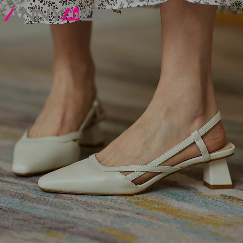 Обувь ANNYMOLI Женские туфли-лодочки из натуральной кожи на среднем каблуке с