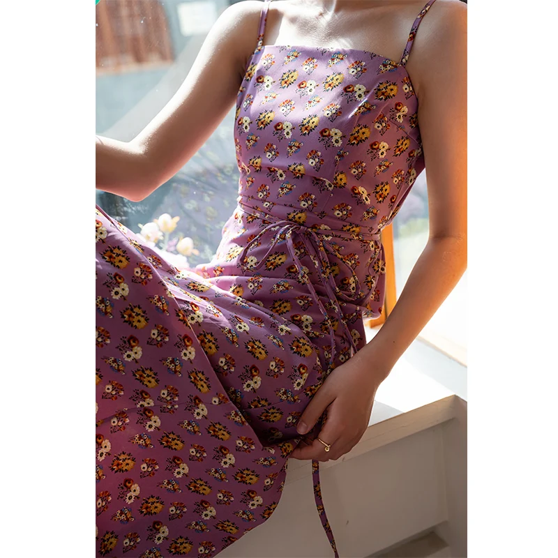 

New original vacation seaside soft strap broken flower skirt belt dress