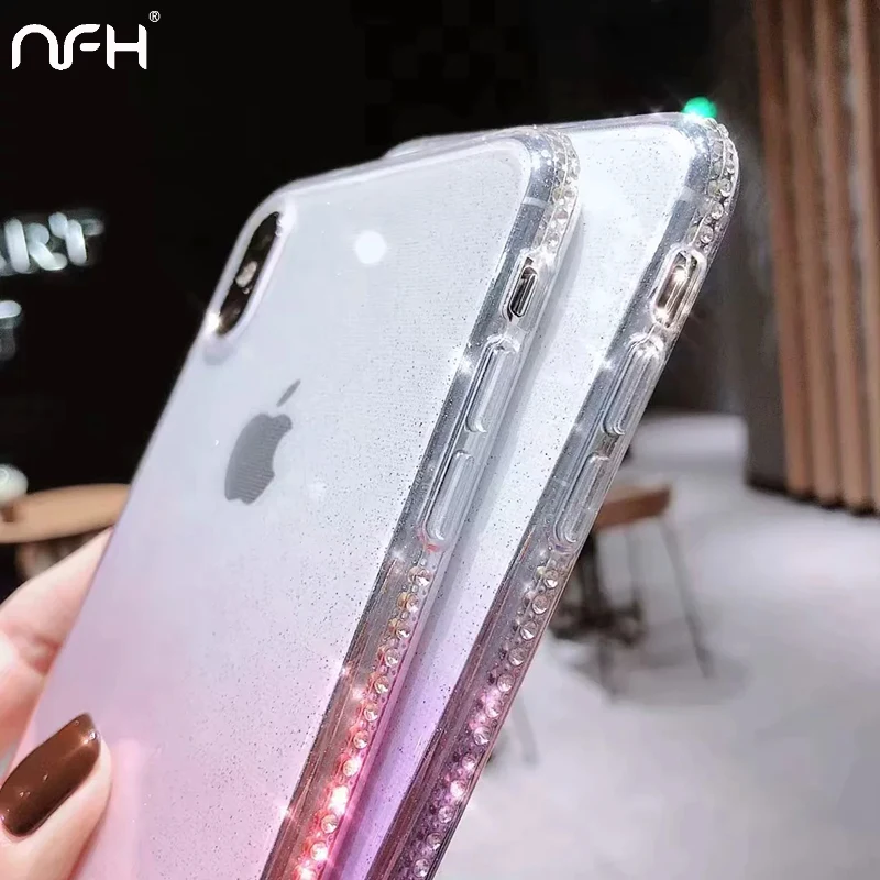 Милый Блестящий Мягкий силиконовый чехол для iPhone X XS XR XS Max 11 Pro Max Bling чехол-бампер с алмазами цветной чехол на iPhne 6 6S 7 8 Plus