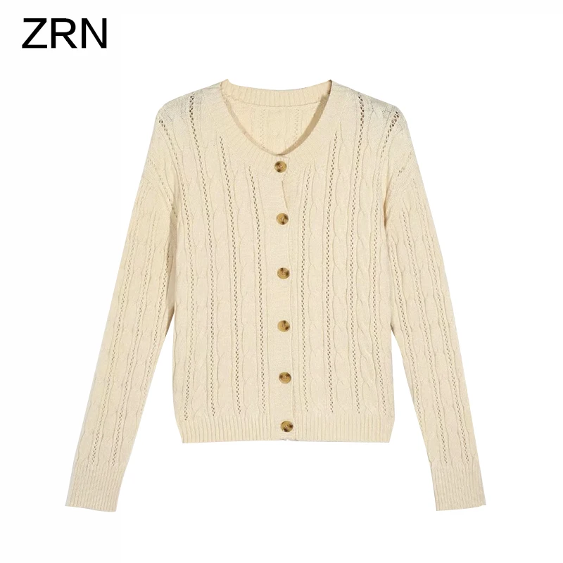 Женский кардиган однотонный короткий свитер с круглым вырезом однобортный