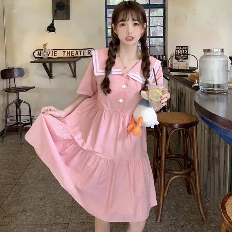 

GOOHOJIO 2020 New Navy Collar Summer Ladies Dress College Style Temperament Sweet Women Dresses Casual Fashionable Dresses Women