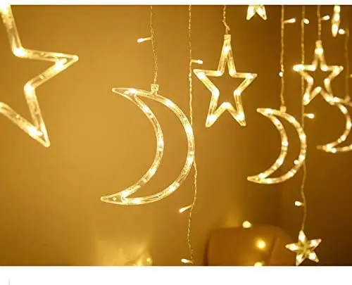 

3.5M Decorative Starry String Curtain Lights Moons and Stars LED Night Light for Home Decoration Party,Remote Control AA Supply