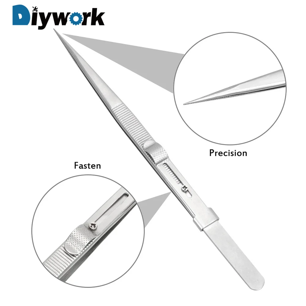 DIYWORK 165 мм антистатические для ювелирных изделий электронные компоненты держа плотно Регулируемый Скользящий замок пинцет точность