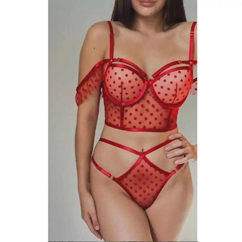 Women Nightgown Polka Dot Bodysuit Lingerie Sets Sexy Underwear Lace Babydoll Sleepwear Babydolls See-through | Тематическая одежда