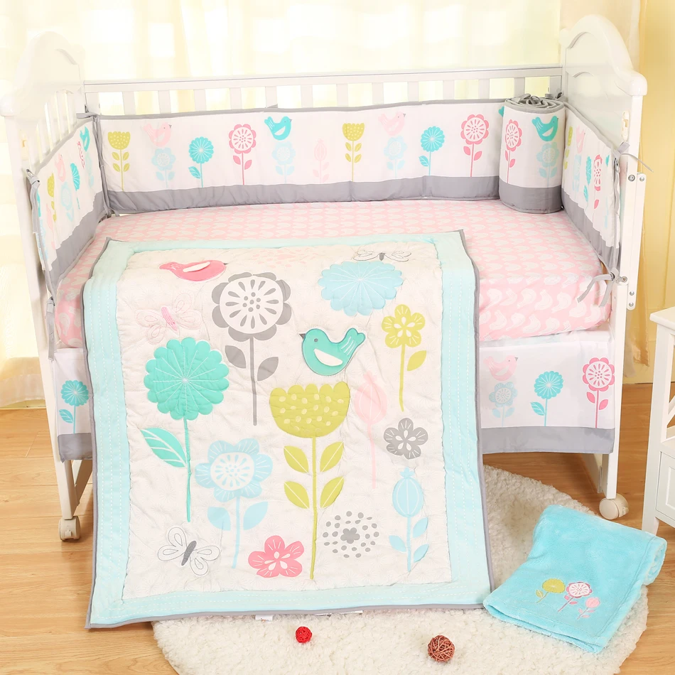 5 штук мятно-зеленого и серого набор постельных принадлежностей для детской