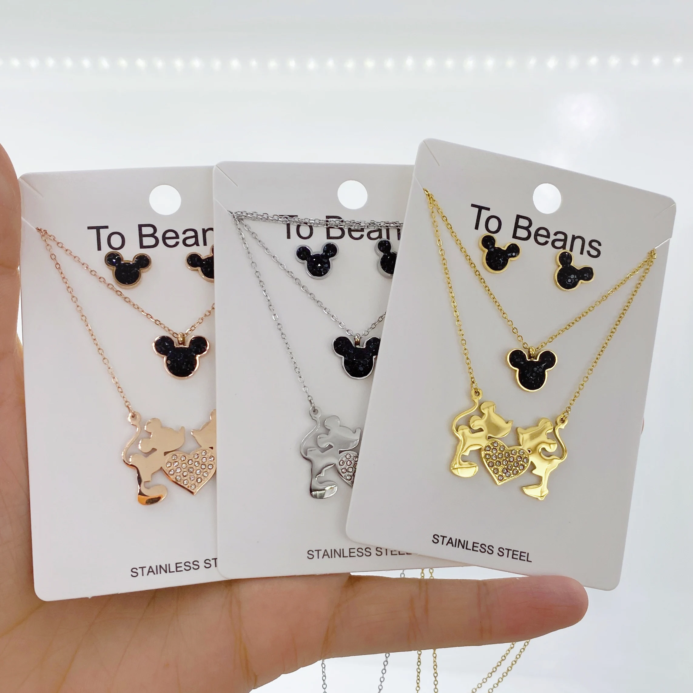 

Cartoon Kawaii Mouse Pendant Necklace Titanium Steel Chain Necklace Inlaid Crystal Fashion Trendy Women Jewelry Birthday Gift