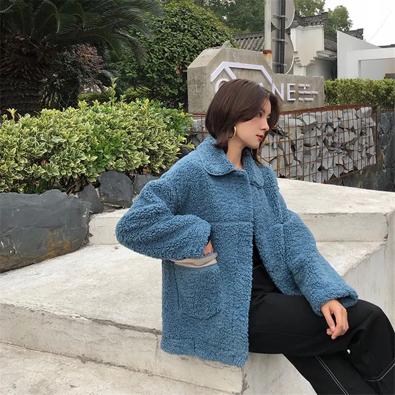 

HziriP Winter Thick Vintage Casual Stylish Warm Fashion Women Simple Soft Lambswool High Street Loose Brief All-Match Coats