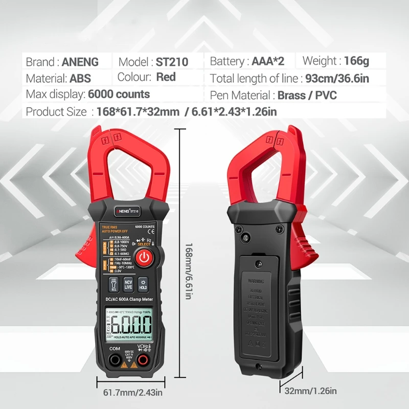 

True RMS 6000 Counts Professional Clamp Meter DC/AC 600A Digital Multimeter Clamp Current Tester ST210 Eletric Tool M09 21