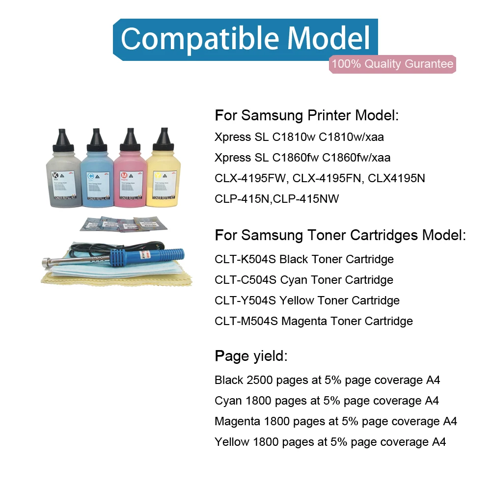 Заправка картриджей комплект светодиодных чипов для samsung CLT-504s CLT-k504s Xpress C1810 C1810w CLP-415nw C1860fw SL-C1810w SL-C1860fw Совместимость 4-Pk