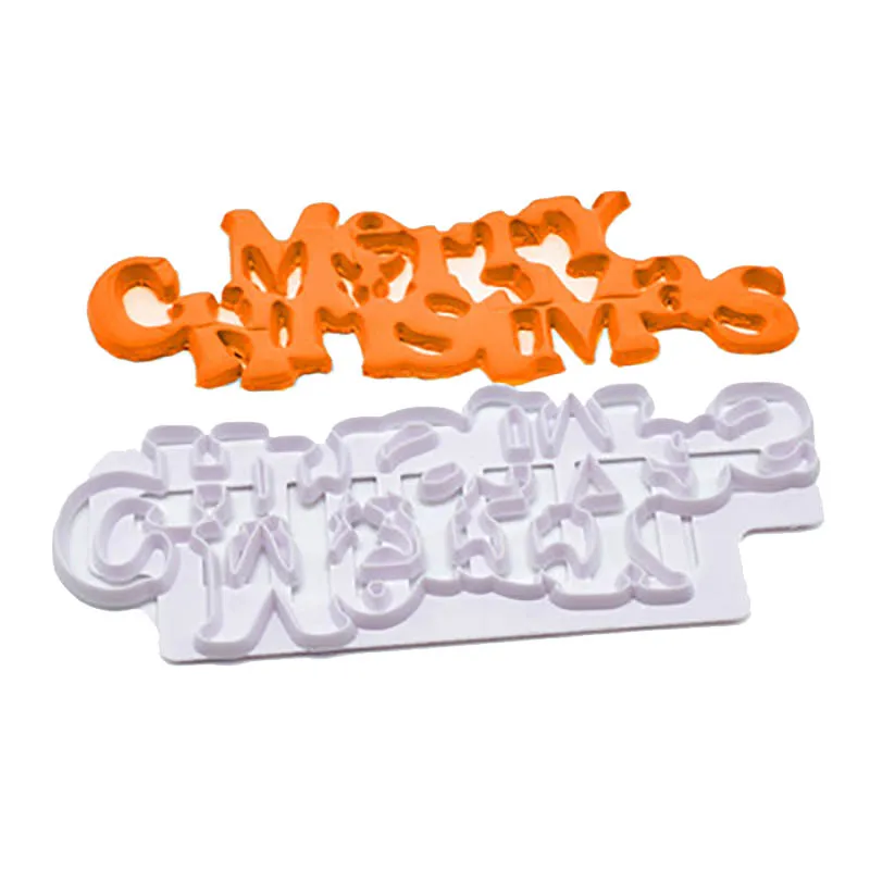 

New Merry Christmas Sugar Paste Alphabet Letter Cookies Cutter Baking Mold Cake Chocolates Embossing Xmas Kitchen Baking Tools
