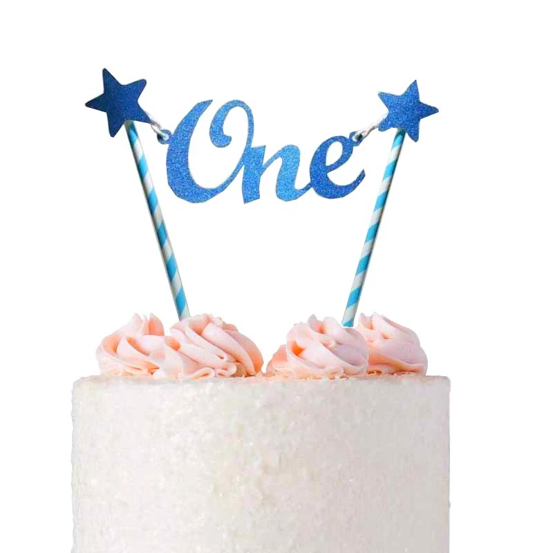 Baby 1st Happy Birthday Cake Topper Letter One Glitter Star Flag Toppers Straws Bunting Banner Party DIY Crafts Decor | Дом и сад