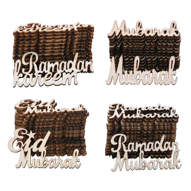 

15/30pcs Ramadan Mubarak Wood Chip Decorations DIY Laser Cut Eid Mubarak Wooden Slices For Islamic Muslim Party Decor Scatters