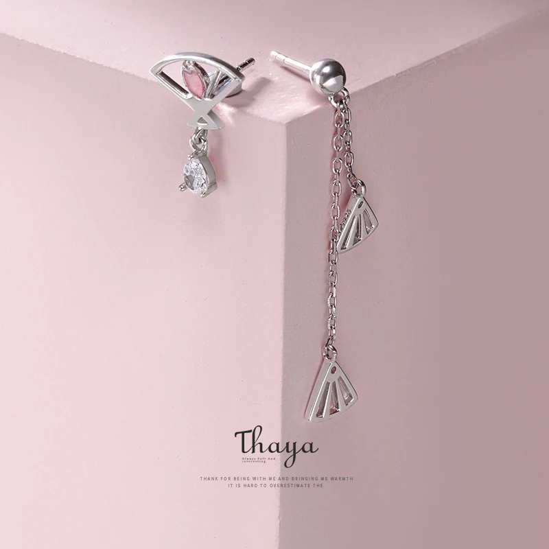 Thaya, розовые асимметричные серьги для девушек, 925 серебро, модные серьги-гвоздики для девочек, специальное ювелирное изделие