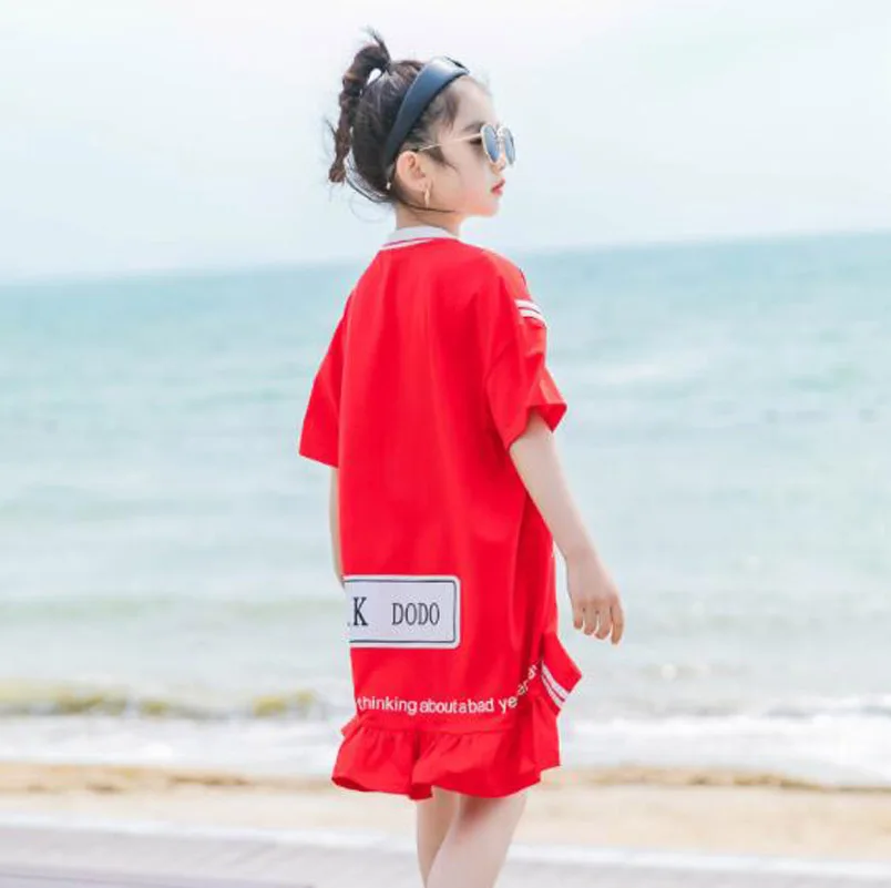

Cultiseed Girls Summer Turn Down Collar Letter Print Loose Casual T-Shirts Dress Clothes Children Kids Ruffles Holiday Gowns