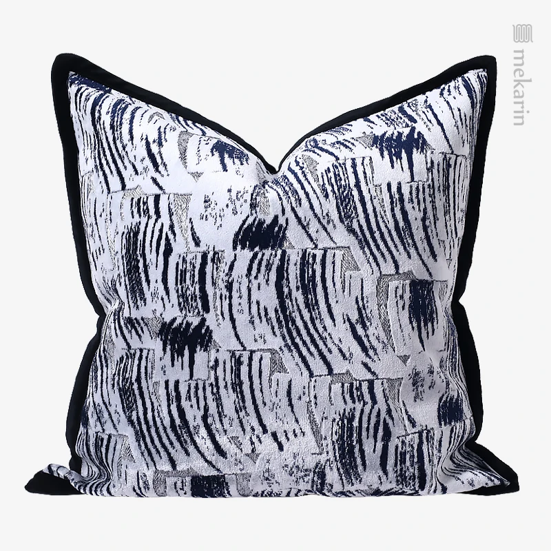 

Simple and light luxury blue ink pattern flocking square pillow living room soft furnishing bedroom sofa cushion pillow