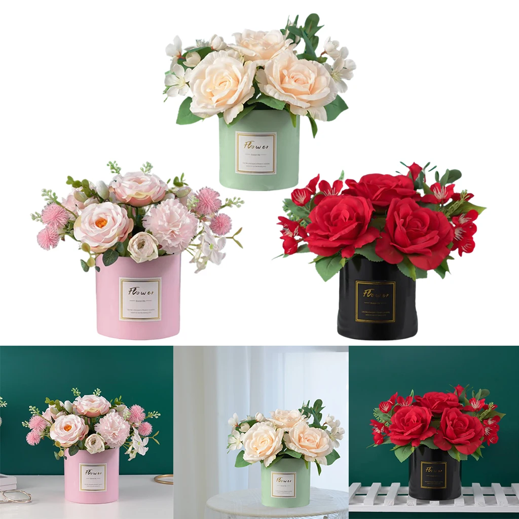 

Modern Artificial Flowers Home Living Room Office Decor Ornament with Vase