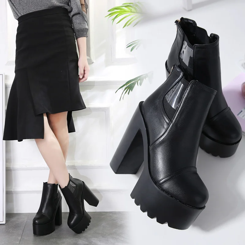 

Ботинки Martin в британском стиле, ботинки на толстом каблуке и без каблука, одноботинки, 14 см, осень и зима, новая женская обувь на высоком кабл...