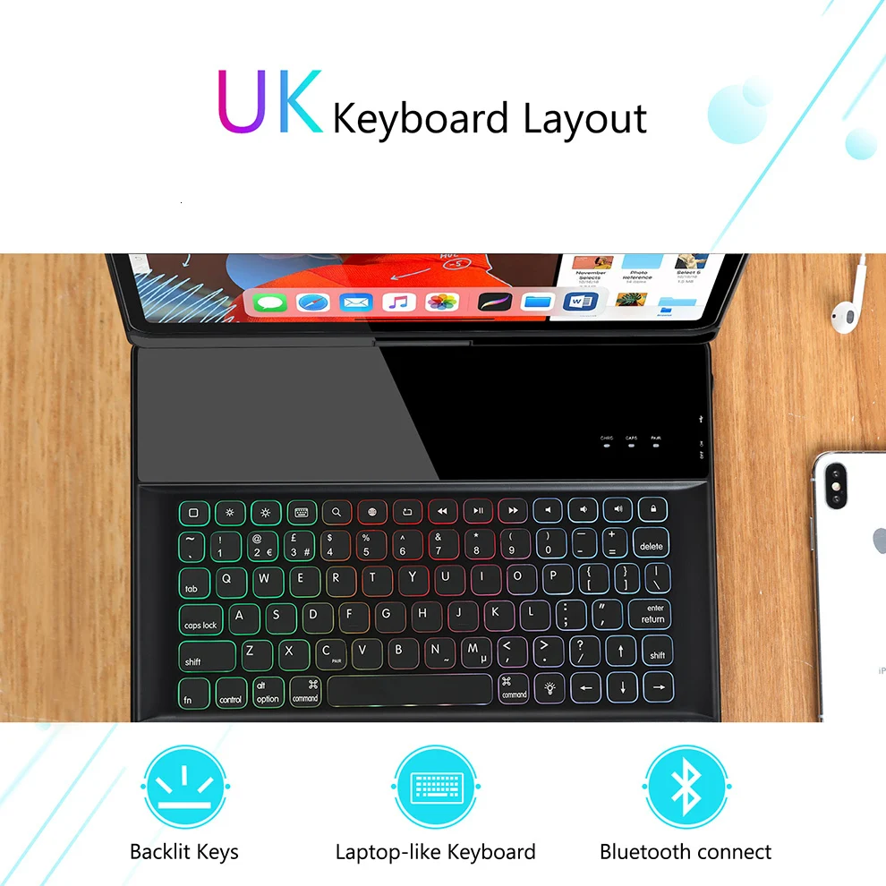 Jelly Comb, беспроводной Чехол для iPad, клавиатура для iPad Pro 12,9, защитный 7 цветов, клавиатура Buletooth с подсветкой и держателем для карандашей