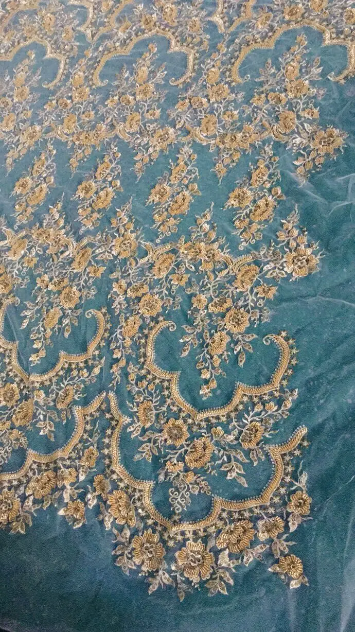 

special Embroidered Tulle Lace Fabric african french net llace fabric best quality with beadsZH-686826 for bridal dress