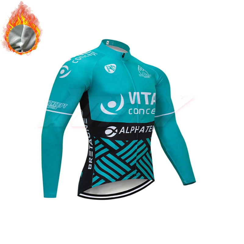 Fleece top Новая команда VITAL Велоспорт Джерси нагрудники брюки набор Ropa Ciclismo мужские зимние термо флис pro велосипедная куртка Майо Одежда Белый Черный - Цвет: Fleece top