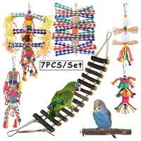 7pcsset pet parrot hanging toy chewing bite toy parrot ladder swing bird parakeet stand training toys accessories pet supplies