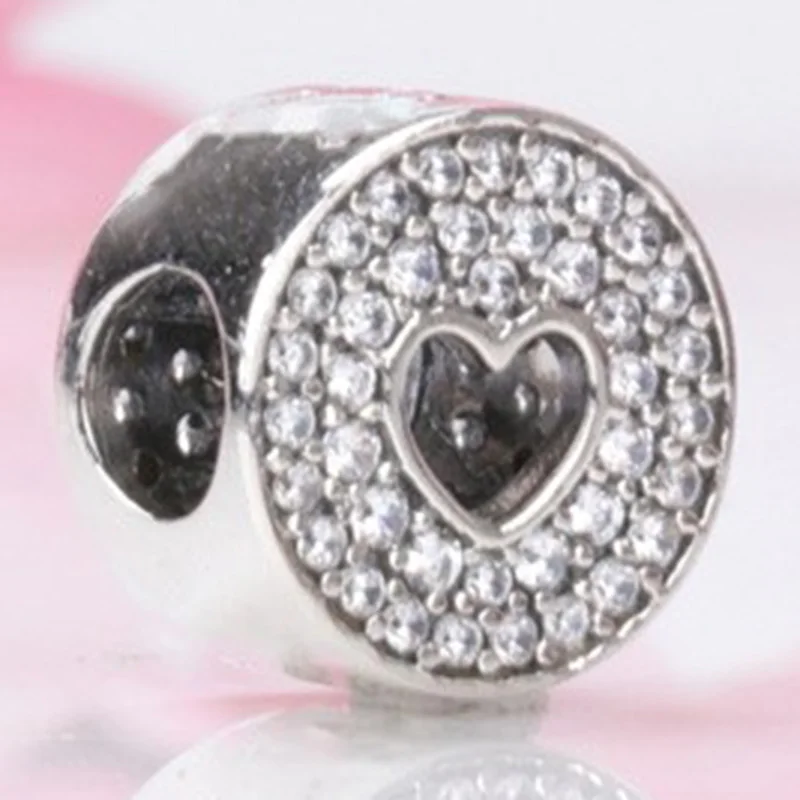 

100% 925 Sterling Silver Bead Fashion Hollow Heart With Crystal Beads Fit Pandora Women Bracelet & Necklace Diy Jewelry