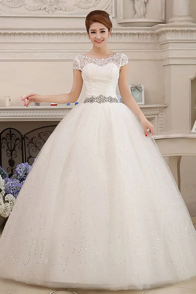 Свадебное платье с жемчужными цветами коротким рукавом муслиновые кружевные