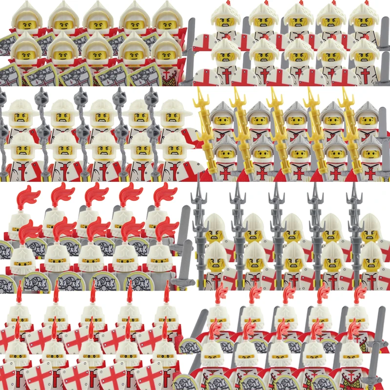 Bloques de construcción de caballeros romanos, figuras medievales militares, accesorios, armas, espada, brazos, capa, escudo, DIY, juguetes, regalo