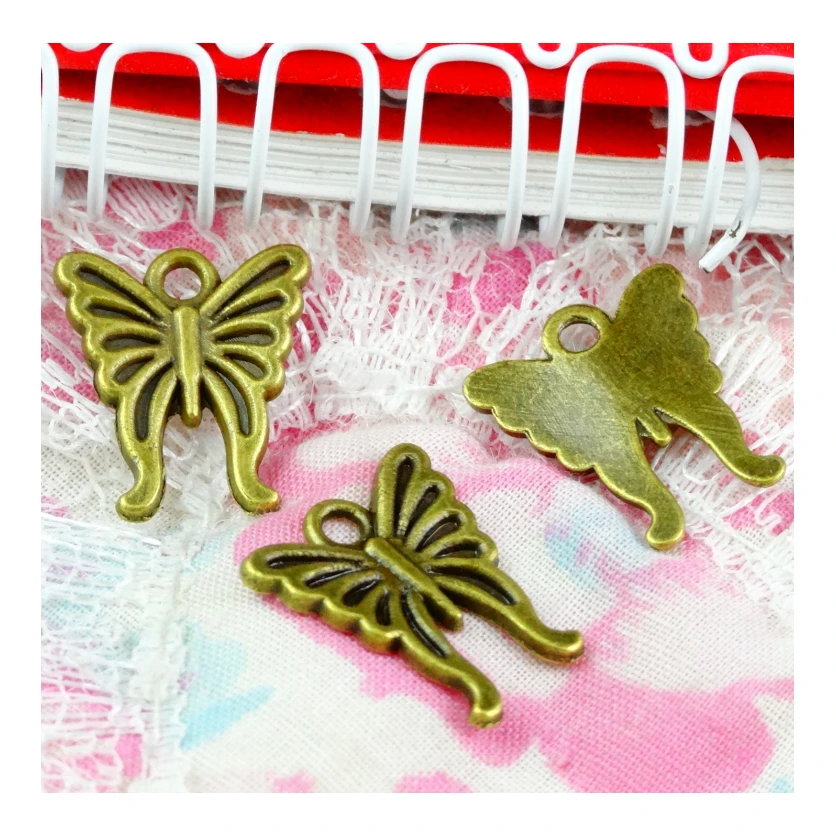 

100 шт 16x15 мм Античная бронзовая покрытая бабочкой Подвеска ручной работы: сделай сам для браслета ожерелье