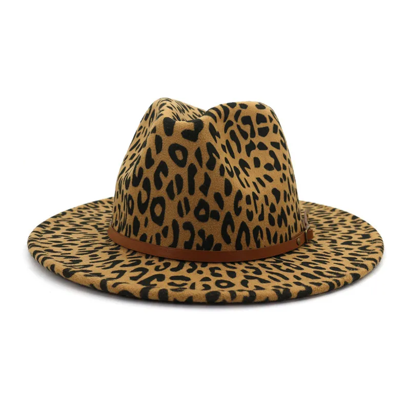 

X3019 Leopard Woolen Hat Unisex Couples' Cap Elegant Jazz Flat Caps Brim Broad-Brimmed Hat Fascinator Hat Wool Hat