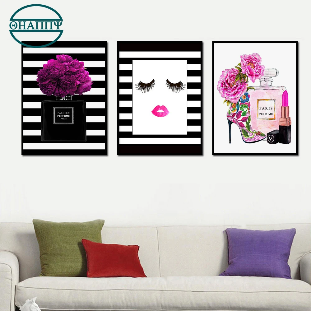 

Poster And Prints Wall Art Paris Perfume Lipstick Canvas Painting Goblet Flower Vogue Wall Pictures For Living Room unframed